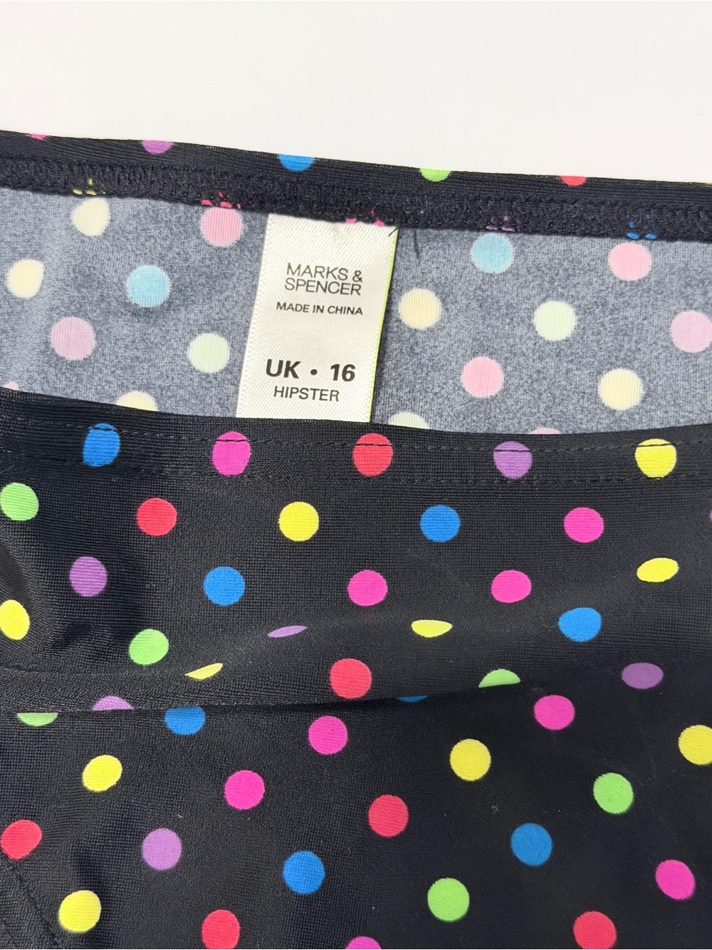 Marks & Spencer Black Polka Dot Hipster Bikini Bottoms Side Tie UK 16 T52 08254 - Picture 3 of 6